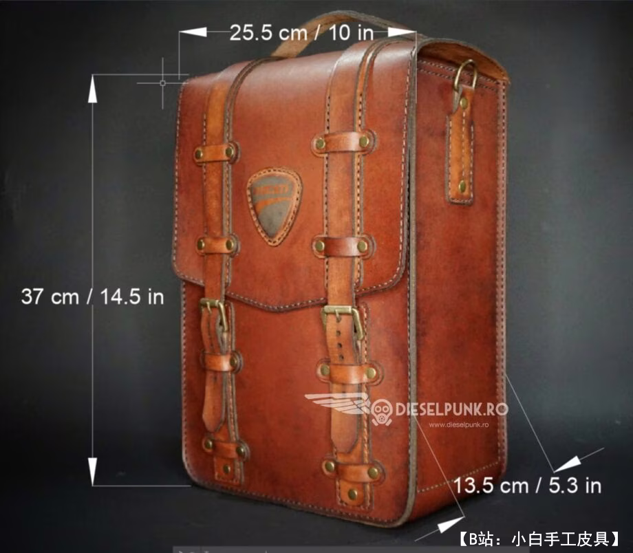 带翻盖的皮革背包的图案 - 3