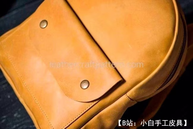 中间有翻盖的小皮革背包的图案 - 3