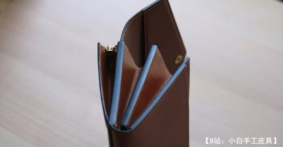 带硬币隔层的皮革长钱包的图案 - 4