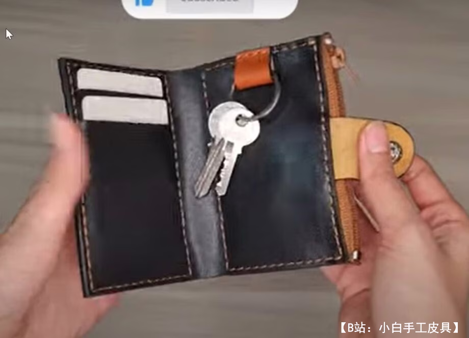 带硬币隔层和钥匙夹的皮革钱包的图案 - 1