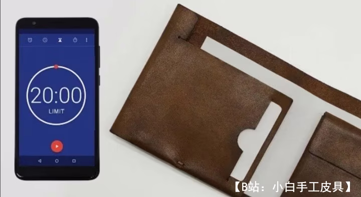 带硬币口袋的双折皮革钱包图案 - 4