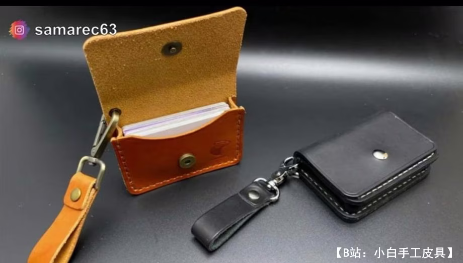 带按钮的皮革卡夹图案 - 1