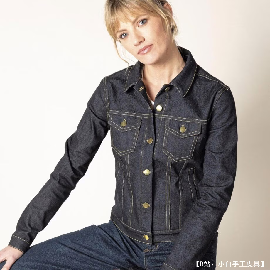 女式牛仔夹克图案，有两个胸袋 - 1