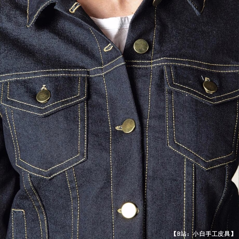 女式牛仔夹克图案，有两个胸袋 - 3