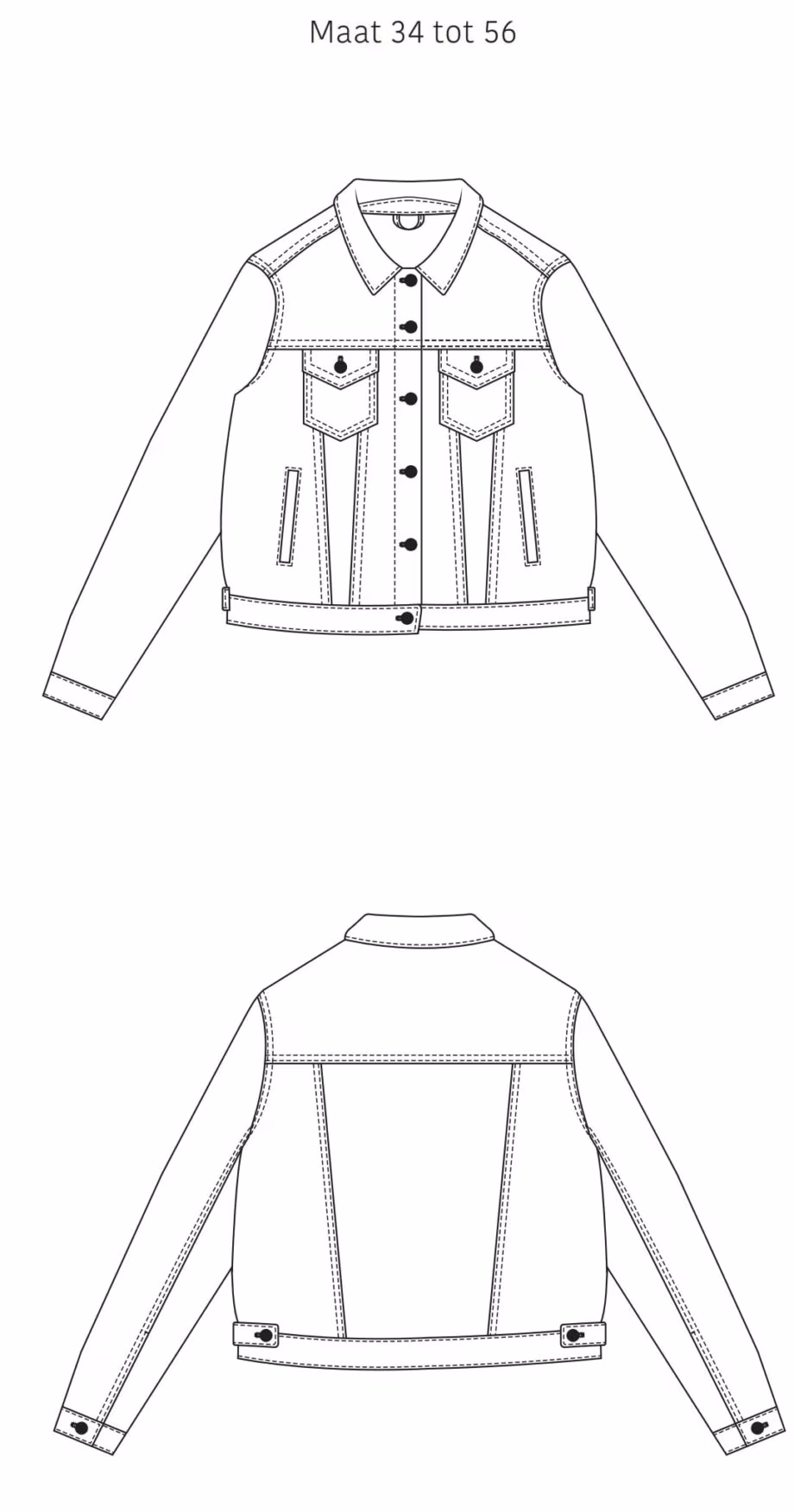 女式牛仔夹克图案，有两个胸袋 - 4
