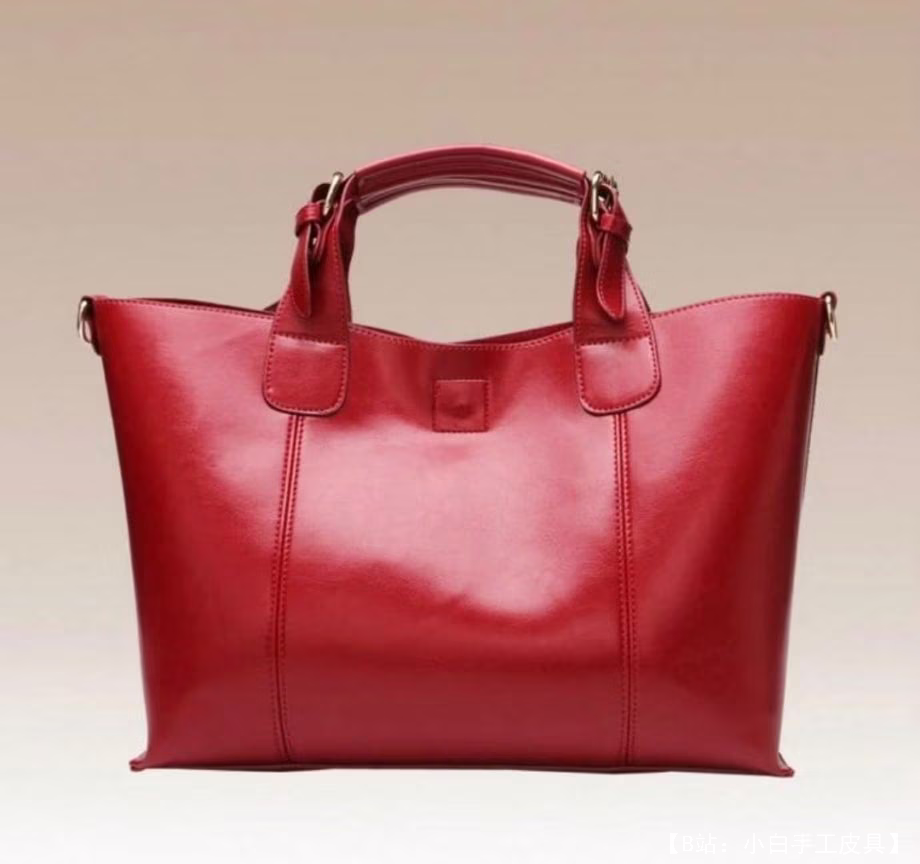带有大主隔层的皮革女式手提包的图案 - 1