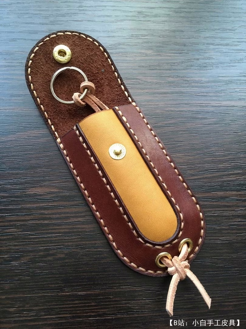 带按钮和环的皮革钥匙扣的图案 - 2