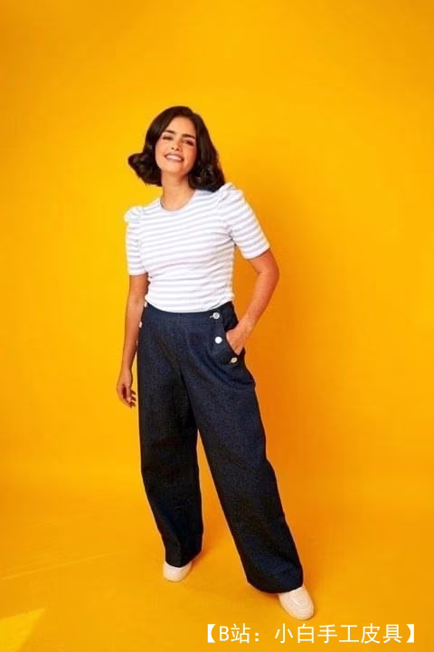 女式侧纽扣牛仔裤/长裤图案，英国尺码 8-22 - 1