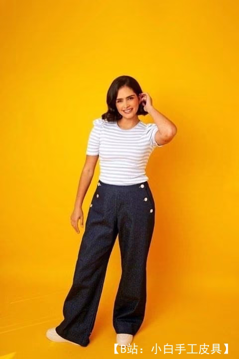 女式侧纽扣牛仔裤/长裤图案，英国尺码 8-22 - 2