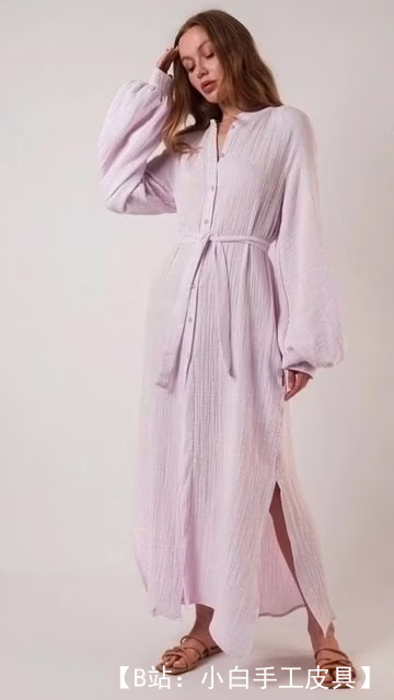 女式长袖闭领布料连衣裙图案尺寸 XXS-4XL - 1