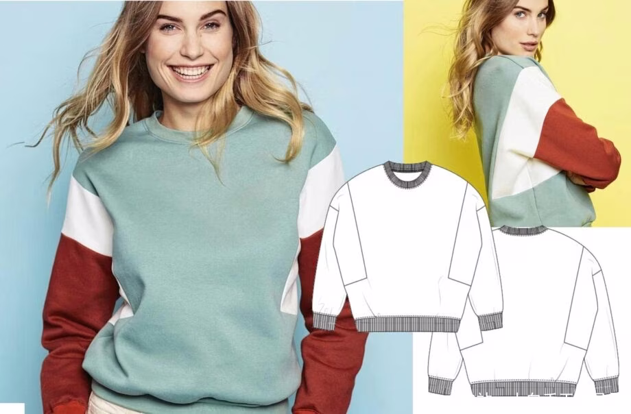 由不同布料碎片制成的女式针织运动衫图案，尺码 30-48 - 1