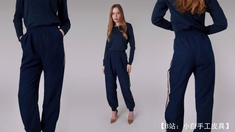 女式松紧带针织长裤图案 尺码 XXS-5XL - 1