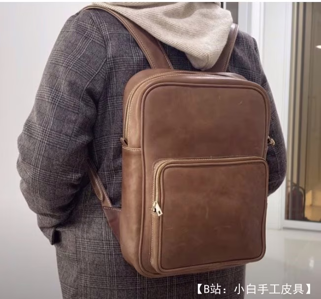 带拉链商务男士皮革背包的图案 - 1