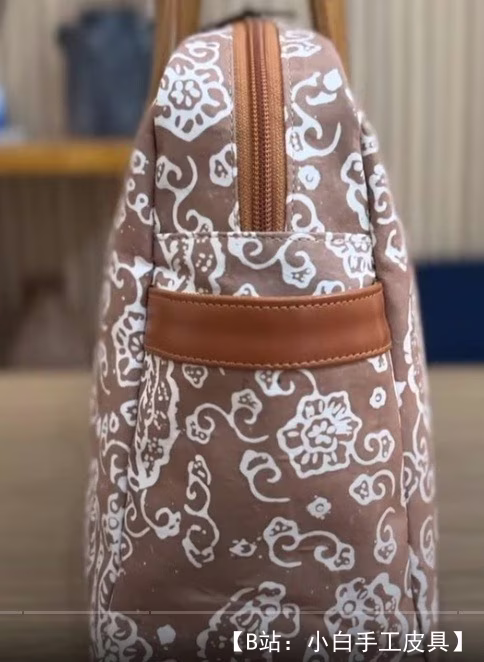 带皮革嵌件的女式小布袋图案 - 3