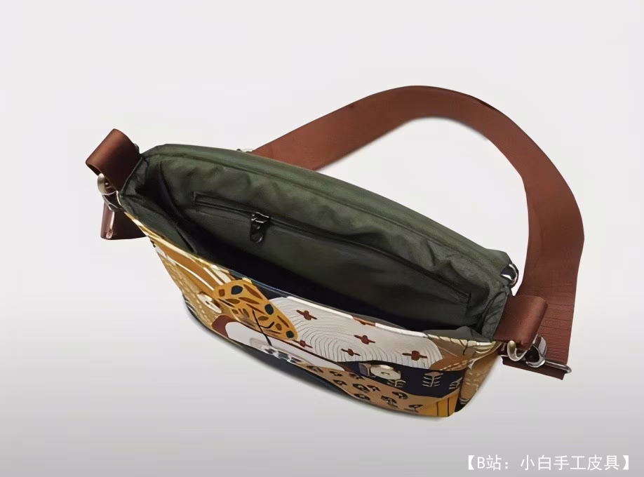 带翻盖和拉链的织物斜挎包图案 - 3
