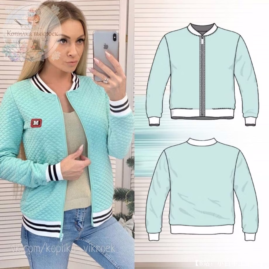 女式轻质飞行员夹克图案 - 1