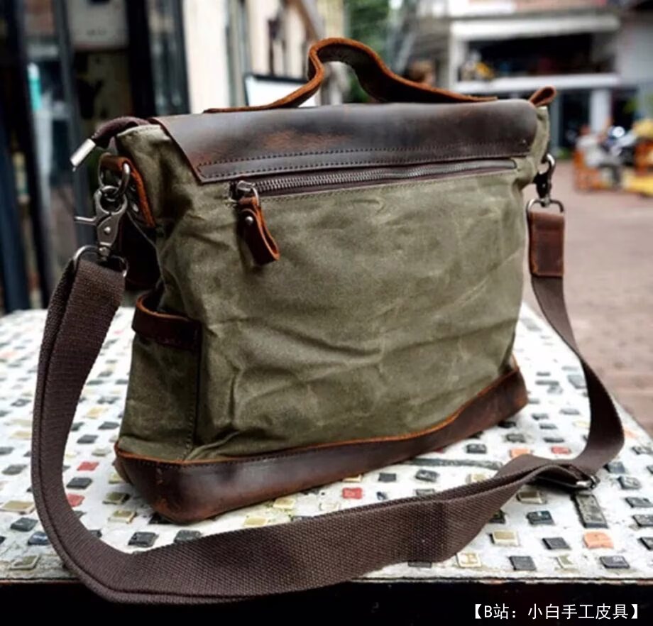 皮革与布料结合的邮差图案（大包） - 2