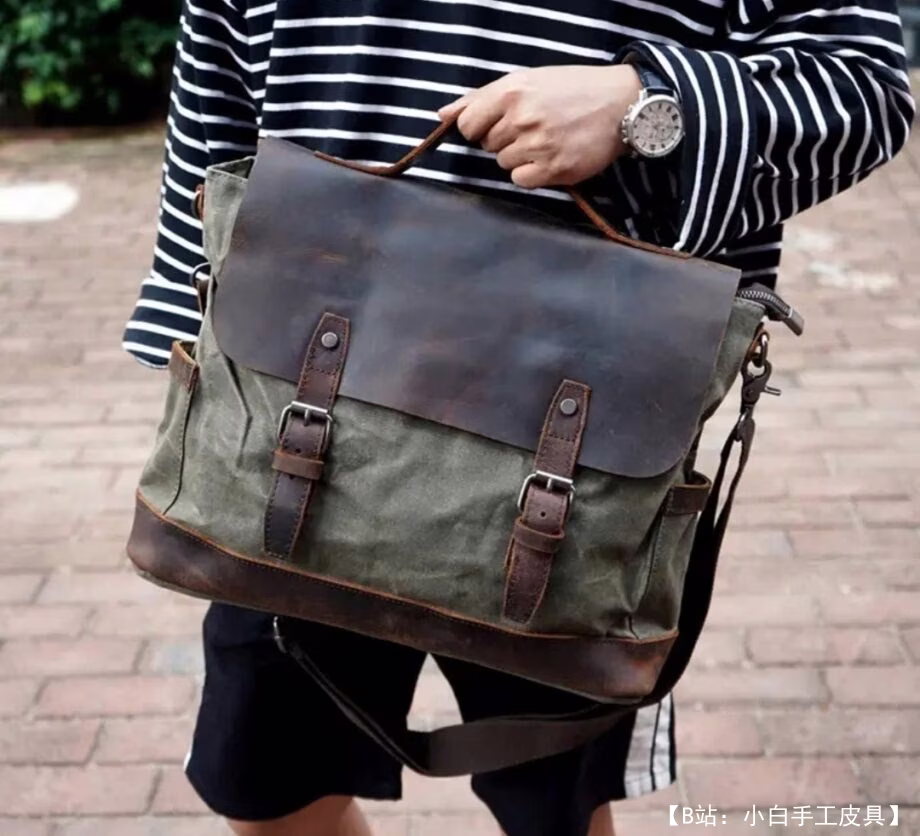 皮革与布料结合的邮差图案（大包） - 4