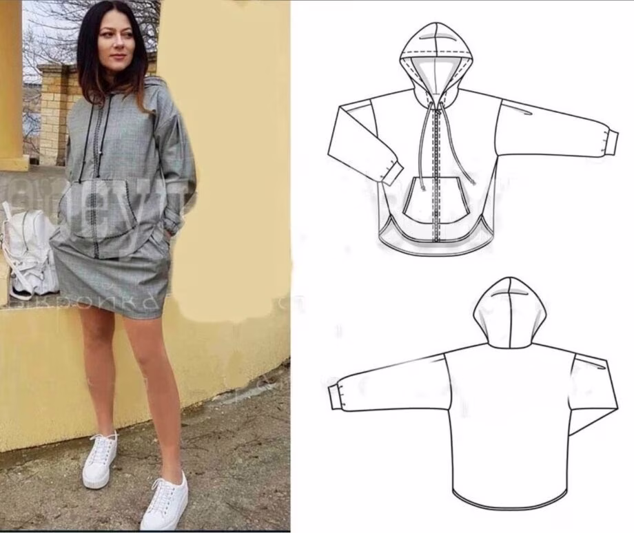 女式拉链运动衫图案 - 1