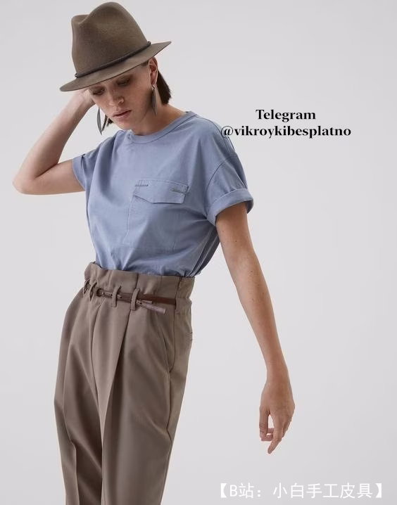 女式贴袋浅色针织 T 恤图案 42-70 ros - 3