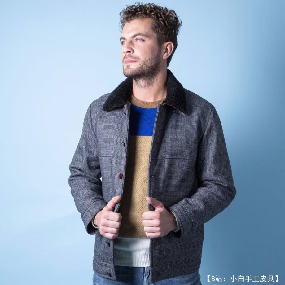 男士毛领图案针织夹克 - 2