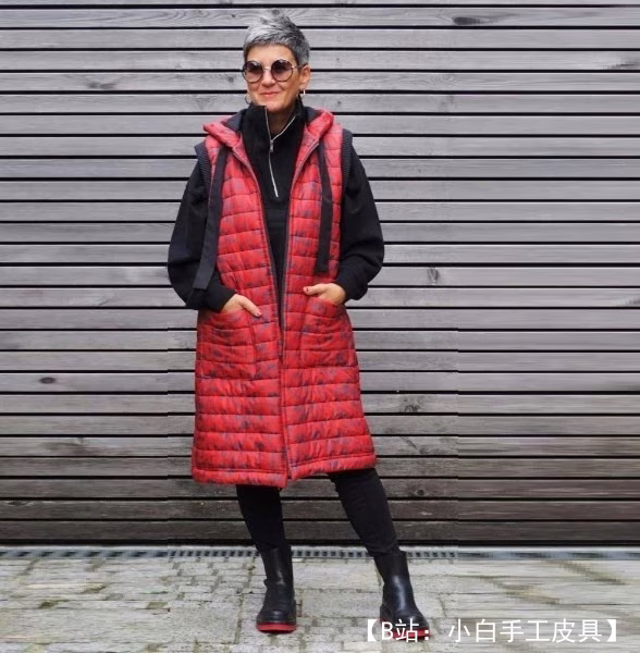 女式长款绗缝背心图案 - 1