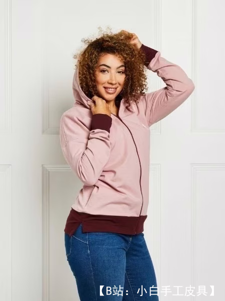 女式拉链帽图案针织卫衣 - 1