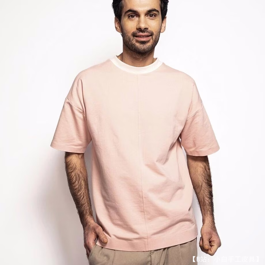 男式图案面料缝线长袖 T 恤，中号：XXS-XXXL - 1