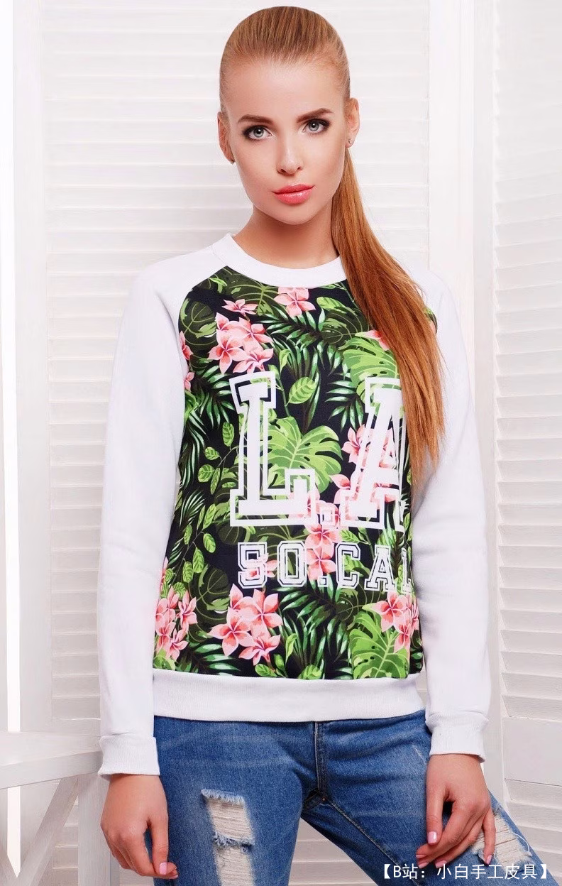 布料图案女式运动衫（连帽衫），无帽，插肩袖，尺码 32-54 欧元 - 1