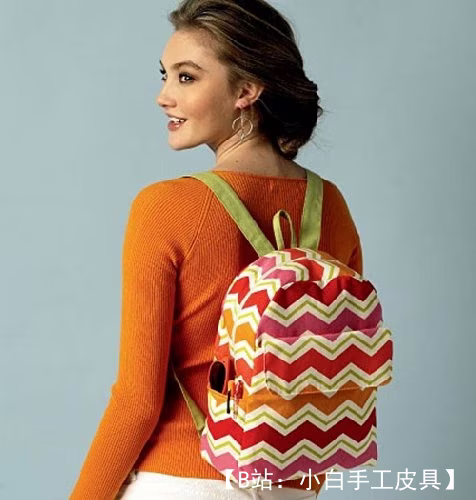 带有一个大隔层和一个贴袋的小型织物背包（儿童或女士）的图案 - 2