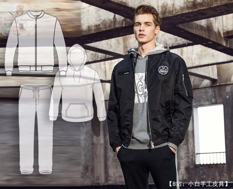 秋冬飞行员夹克、运动衫和运动裤的针织套装图案 - 1