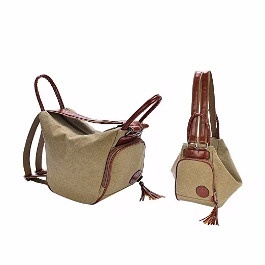 由织物和皮革制成的组合小背包的图案 - 3