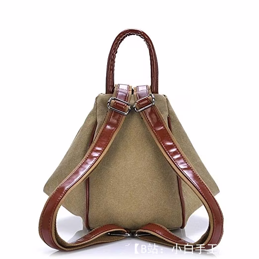 由织物和皮革制成的组合小背包的图案 - 4