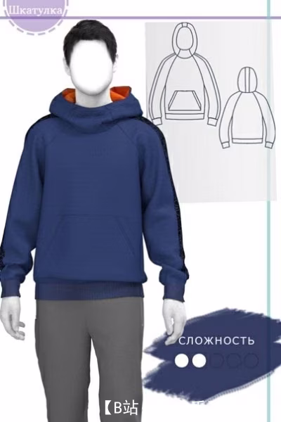 男式插肩袖针织运动衫图案尺寸：44、60 和 70 - 1