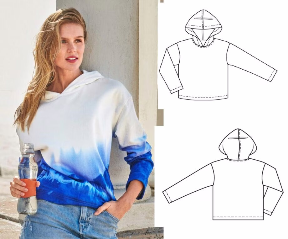 女式连帽外套面料图案，尺码 36 至 44（欧元） - 1