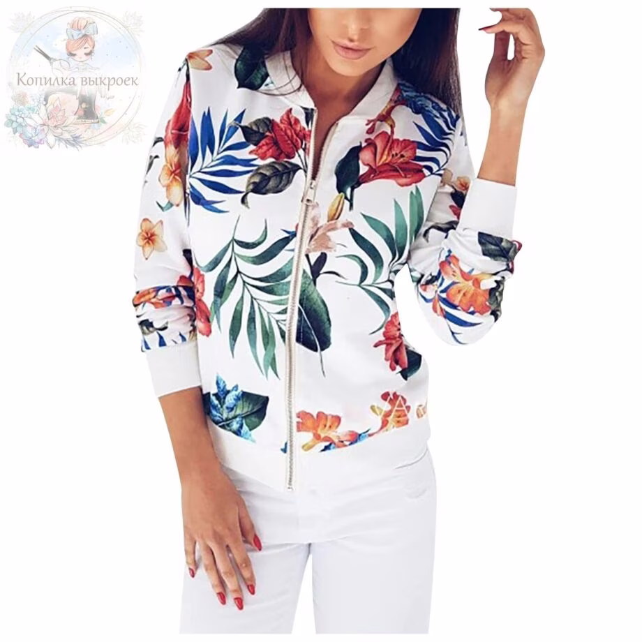 女式轻型飞行员夹克面料图案，尺码 XS 至 XL - 2