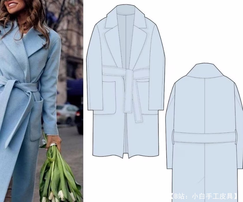 女式腰带下织物轻薄外套图案，欧元尺码 36 - 56 - 1