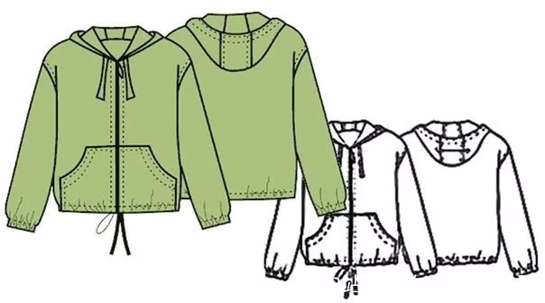 带拉链连帽风衣图案，尺码 44-50 - 1