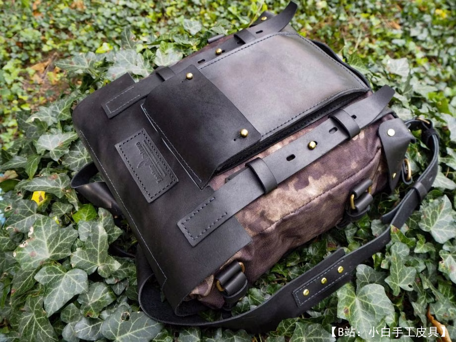 带织物饰边的皮革背包图案 - 3