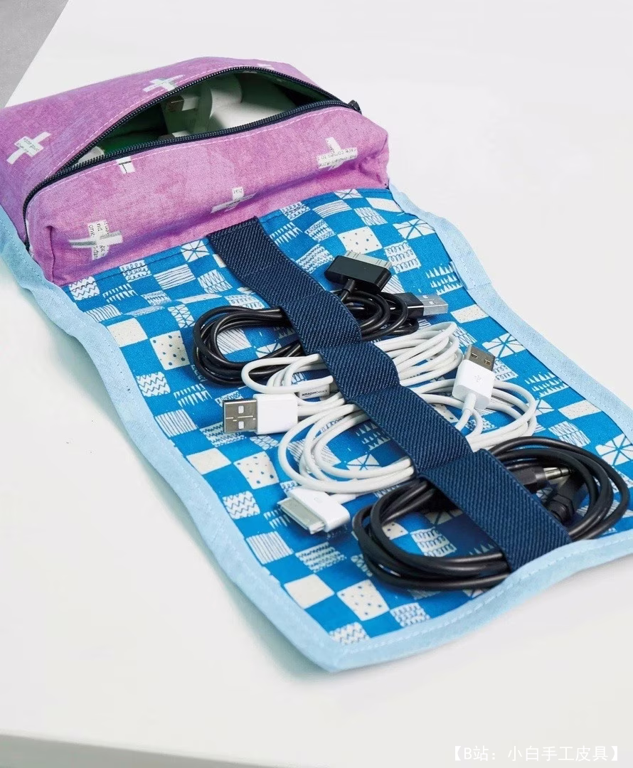 织物整理器/牙袋的图案，用于存放移动中的电缆和小工具 - 1