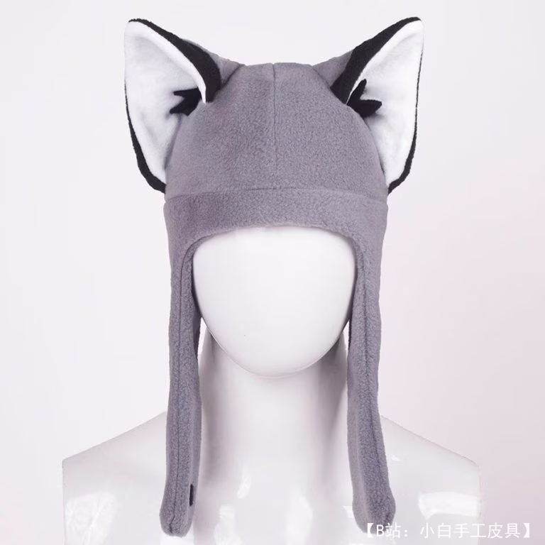 耳朵像狼和狐狸的布帽子图案 - 2