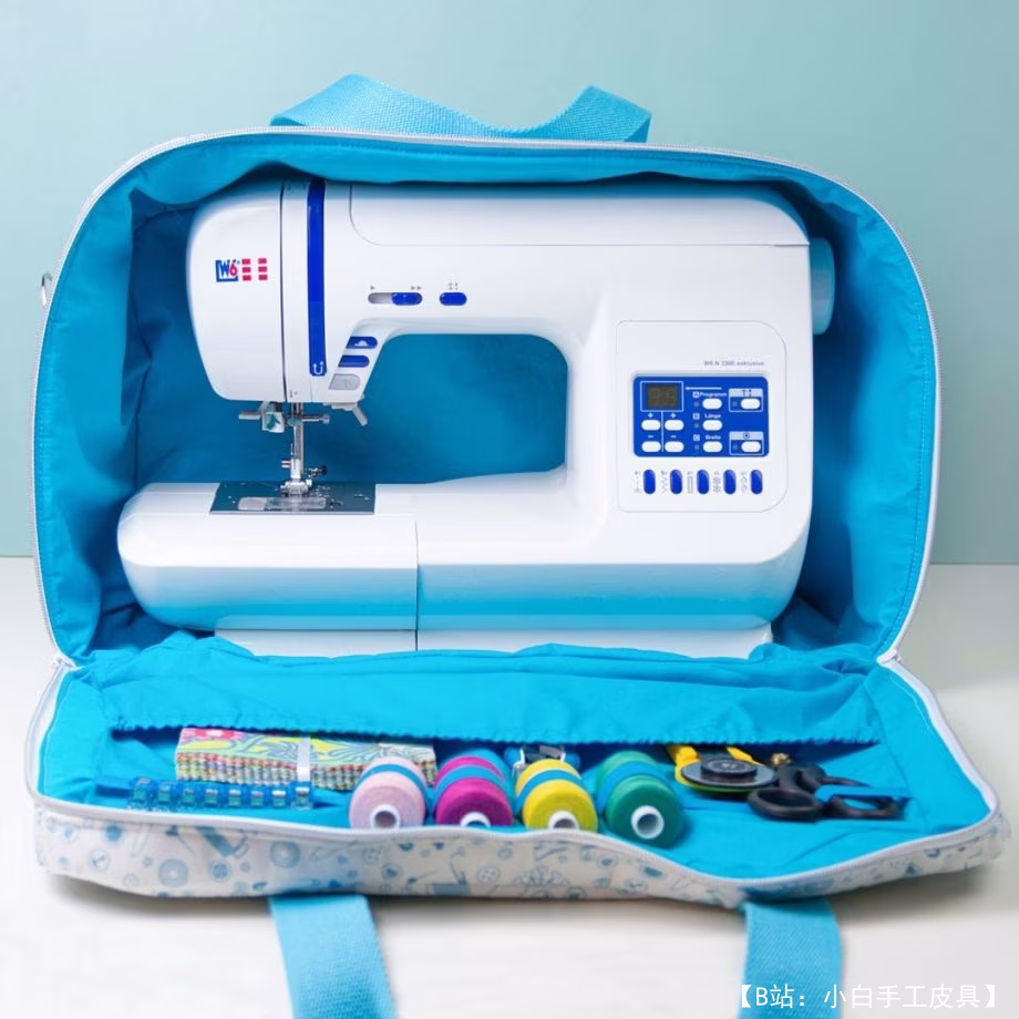 用于存放和携带缝纫机的图案布袋，带有用于缝纫配件的口袋 - 1