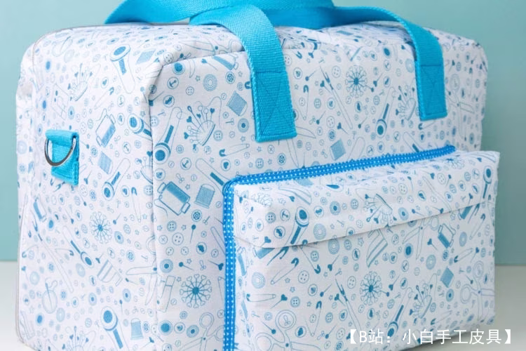 用于存放和携带缝纫机的图案布袋，带有用于缝纫配件的口袋 - 2