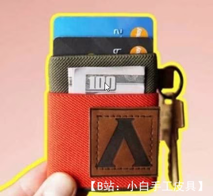 一个简单的迷你钱包的图案，由弹性材料制成，配有不同的配件 - 1