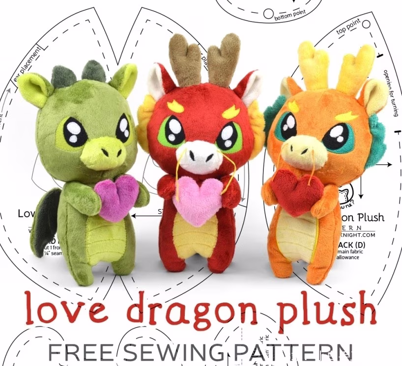 有心的毛绒玩具龙的图案 - 1