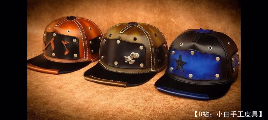 皮革棒球帽图案，带直遮阳板 - 1