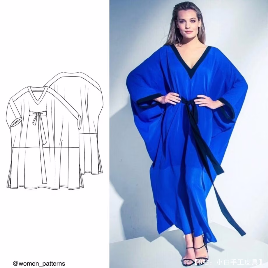 布料制成的女式和服连衣裙图案 - 1