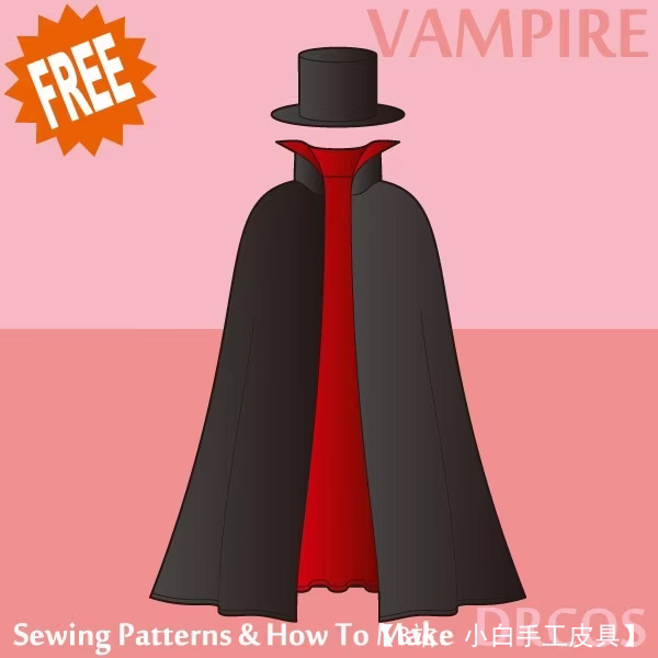 化装吸血鬼服装的图案（帽子、大礼帽和斗篷） - 1