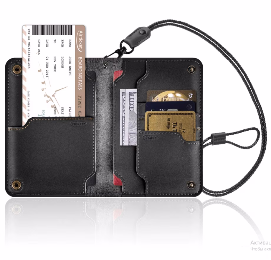 带绳索护照的皮革旅行钱包（旅行者钱包）的图案 - 1