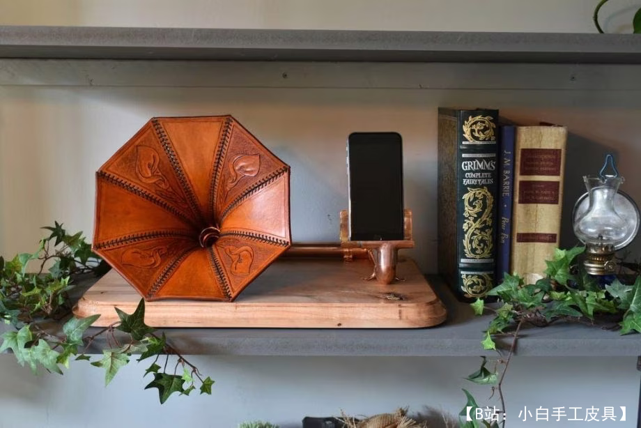 室内留声机皮革复古声音放大器的图案 - 1